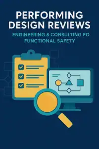 Vertical design review graphic featuring checklist and magnifying glass icons.