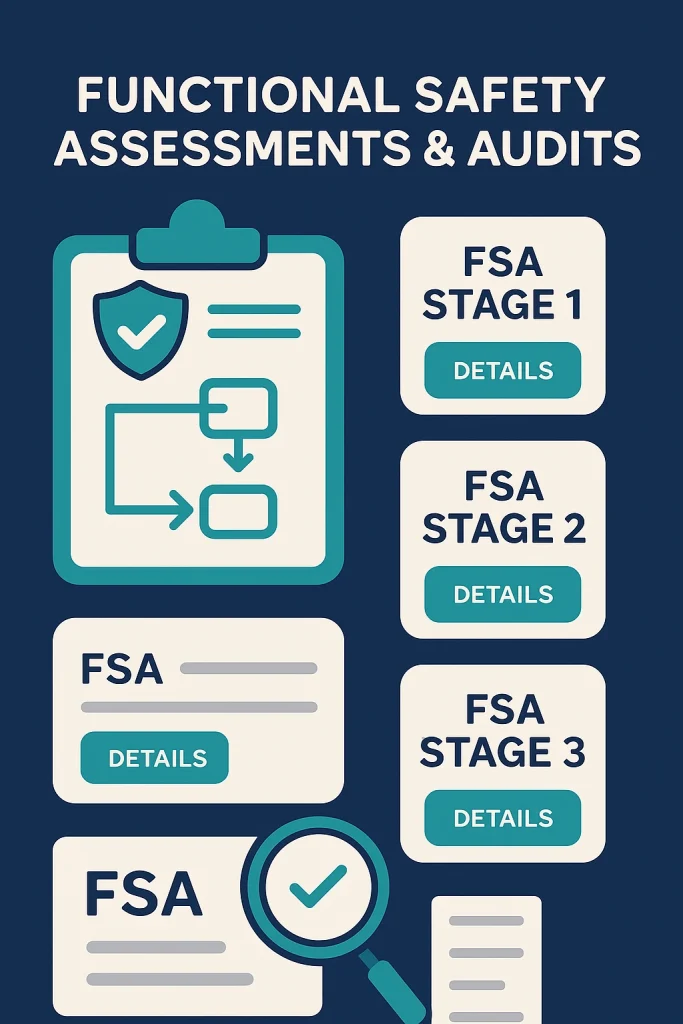 Multi-box infographic showing FSA Stages 1 through 3 with supporting checkmarks.