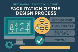 Infographic showing computer monitor with logic diagrams and key design steps.