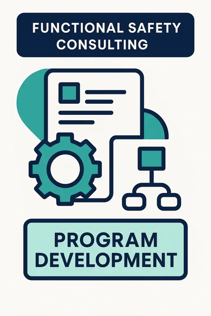 Vertical infographic labeled “Program Development” with checklist and cogwheel.