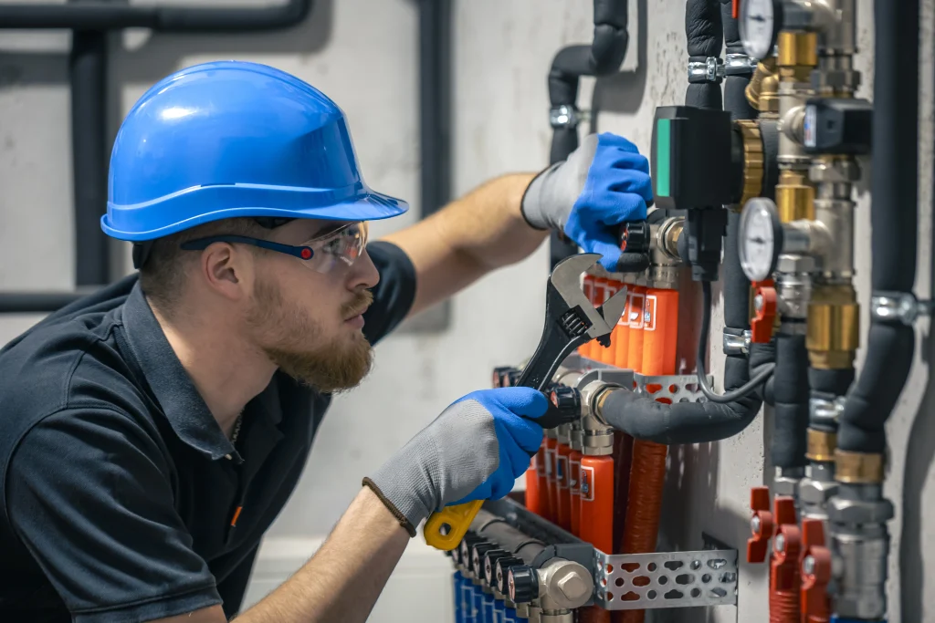 Technician performing valve maintenance