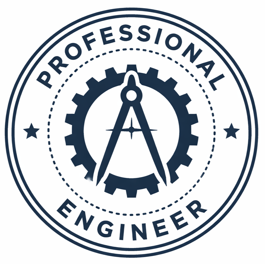 Professional Engineer generic certification seal with gear and compass design