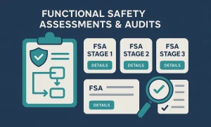 Infographic showing Functional Safety Assessment (FSA) Stages 1, 2 and 3 for the design phase.