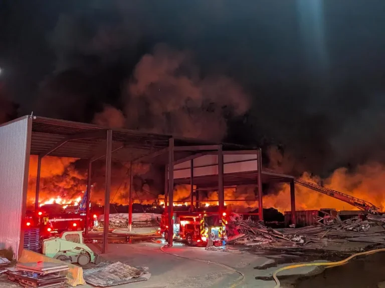 Black smoke rising from the Houston tire and scrap recycling fire at Mammoth Metal Recycling