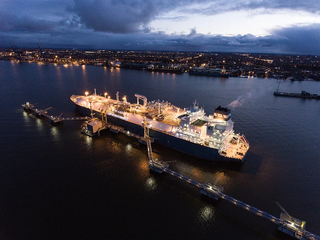 The floating storage and regasification unit Independence moored at Klaipeda, Lithuania