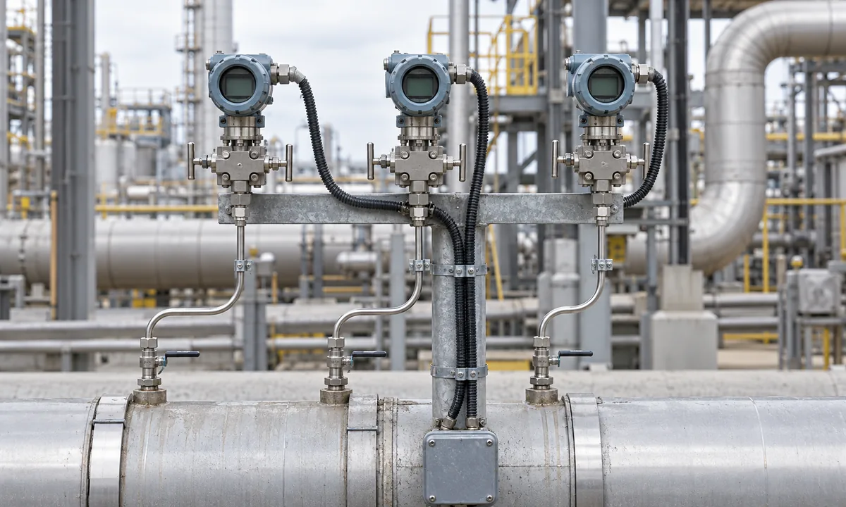 Three pressure transmitters on separate process taps in a 2oo3 voting arrangement